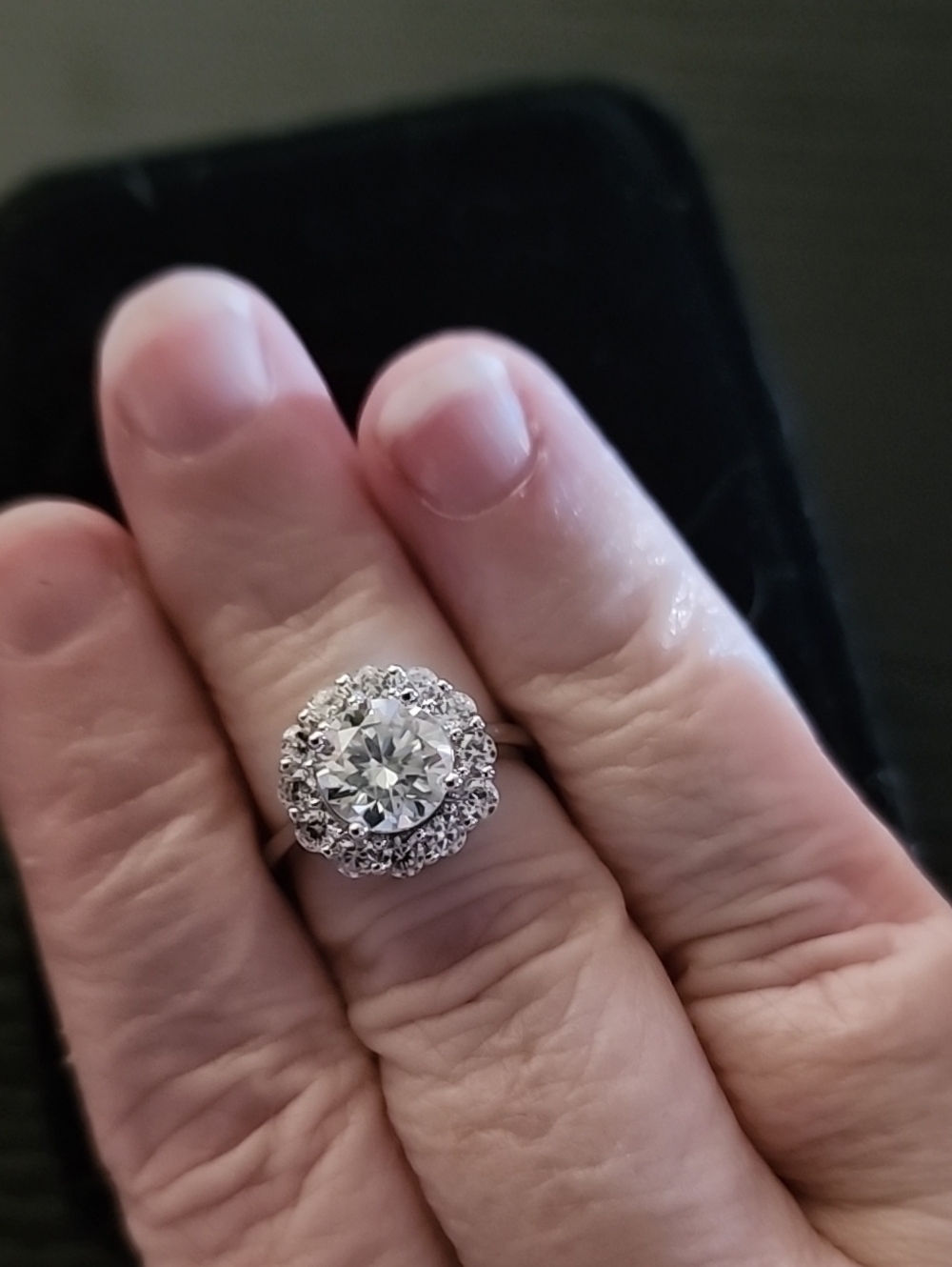 Elegant Halo Solitaire Ring -  Moissanite On Rhodium-plated Band - Size 7
